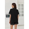 image:imageEkouaer Womens Waffle Knit Pajama Sets Soft Short Sleeve Button Down Sleepwear Cozy 2 Piece Pjs Shorts SetBlack