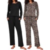 image:imageEkouaer 2 Pack Womens Pajama Sets Long Sleeve Pjs Lounge Set Soft Comfy Sleepwear Winter LoungewearAblackLeopard