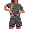 image:imageEkouaer 2 Piece Sets for Women Summer Outfits Cute Stripe Knit T Shirts Shorts Matching Lounge SetBlack Striped