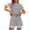 image:imageEkouaer 2 Piece Sets for Women Summer Outfits Cute Stripe Knit T Shirts Shorts Matching Lounge SetWhite Striped