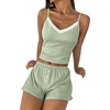 image:imageEkouaer Cami Pajama Sets Y2K 2 Piece Lace Crop Top and Shorts Sexy Pjs Summer Lingerie Sleepwear Nightwear for WomenGreen