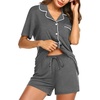 image:imageEkouaer Cotton Pajama Sets for Women Button Down Short Sleeve PJs Comfort Classic Sleep Set LoungewearGrey