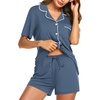 image:imageEkouaer Cotton Pajama Sets for Women Button Down Short Sleeve PJs Comfort Classic Sleep Set LoungewearNavy Blue