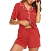 image:imageEkouaer Cotton Pajama Sets for Women Button Down Short Sleeve PJs Comfort Classic Sleep Set LoungewearRed