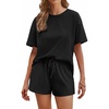 image:imageEkouaer Cotton Pajamas Set for Womens Soft Short Sleeve Lounge Set Shorts Sleepwear Set 2 Piece Pjs SetsBlack