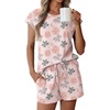 image:imageEkouaer Cotton Pajamas for Women Set 2 Piece Cap Sleeve Pjs Shorts Set Lounge Sets Sleepwear SXXLGrey Pink Flower
