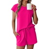 image:imageEkouaer Cotton Pajamas for Women Set 2 Piece Cap Sleeve Pjs Shorts Set Lounge Sets Sleepwear SXXLRose Red