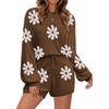 image:imageEkouaer Knit Pajamas Set for Women Lounge Wear Sets Long Sleeve Sweatsuit Matching 2 Piece Outfits Casual Sweater Sets SXXLFloral Brown