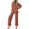 image:imageEkouaer Lounge Sets for Women Long Sleeve Pajamas 2026 Loungewear Soft Comfy Pjs Two Piece Travel Outfits SetCamel