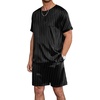 image:imageEkouaer Mens Pajamas Set Silk Satin Pjs Sets Summer Short Sleeve Button Down Sleepwear 2 Piece Loungewear with PocketsBlack Small Striped