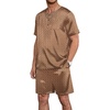 image:imageEkouaer Mens Pajamas Set Silk Satin Pjs Sets Summer Short Sleeve Button Down Sleepwear 2 Piece Loungewear with PocketsGold Geometric