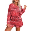 image:imageEkouaer Pajama Set for Women Waffle Knit Lounge Sets Long Sleeve Top and Shorts Sleepwear Matching Loungewear SXXLChristmas Red
