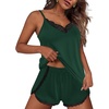 image:imageEkouaer Pajama Sets for Women Lingerie Sleepwear 2 Piece Cami Split Short Set V Neck Lace PjsDark Green