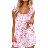 image:imageEkouaer Pajama for Women Set 2 Piece Ruffle Pjs Soft Tank Top and Shorts Sleepwear Set Bridal Pajama Set for WomenPink Stripe Bow