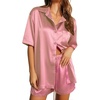 image:imageEkouaer Pajamas for Women Silk Satin Pjs Soft Sleepwear Short Sleeve Button Down Pjs Top and Shorts 2 Piece Lounge Set SXXLDark Pink