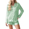 image:imageEkouaer Satin Pajama Set for Women Button Down Pj Set Long Sleeve Top and Shorts 2 Piece Loungewear Summer Soft SleepwearAqua Green