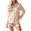 image:imageEkouaer Satin Pajama Set for Women Button Down Pj Set Long Sleeve Top and Shorts 2 Piece Loungewear Summer Soft SleepwearChampagne