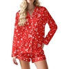 image:imageEkouaer Satin Pajama Set for Women Button Down Pj Set Long Sleeve Top and Shorts 2 Piece Loungewear Summer Soft SleepwearChristmas Tree