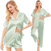 image:imageEkouaer Silk Pajamas for Women Set Satin Pjs Soft Short Sleeve Button Down Sleepwear 3 Piece Loungewear SXXLLight Green