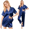 image:imageEkouaer Silk Pajamas for Women Set Satin Pjs Soft Short Sleeve Button Down Sleepwear 3 Piece Loungewear SXXLNavy Blue