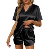image:imageEkouaer Silk Pajamas for Women Short Sleeve Satin Sleepwear Twopiece Pjs Set Soft V Neck LoungewearSXXLBlack