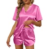 image:imageEkouaer Silk Pajamas for Women Short Sleeve Satin Sleepwear Twopiece Pjs Set Soft V Neck LoungewearSXXLHot Pink