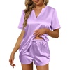image:imageEkouaer Silk Pajamas for Women Short Sleeve Satin Sleepwear Twopiece Pjs Set Soft V Neck LoungewearSXXLLight Purple