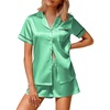 image:imageEkouaer Silk Satin Pajamas 2 Piece Pajamas for Women Set Button Down PJ Short Sleeve and Shorts Pjs Lounge SetsGreen