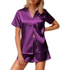image:imageEkouaer Silk Satin Pajamas 2 Piece Pajamas for Women Set Button Down PJ Short Sleeve and Shorts Pjs Lounge SetsPurple