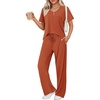 image:imageEkouaer Womens 2 Piece Lounge Set Casual Summer Outfits Ribbed Short Sleeve amp Wide Leg Pants Matching Set for Travel HomeBrick Red