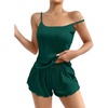 image:imageEkouaer Womens Cami Pajama Sets 2 Piece Cute Print Pjs Soft Tank Top amp Elastic Waist Shorts Camisole Lounge SetGreen
