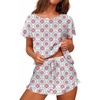 image:imageEkouaer Womens Pajama Set Ruffle Sleeves Top and Short Soft 2 Piece Loungewear SetSilhouette Flower Leaves