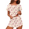 image:imageEkouaer Womens Pajama Set Ruffle Sleeves Top and Short Soft 2 Piece Loungewear SetTeddy Bearcherry