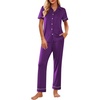 image:imageEkouaer Womens Pajama Sets 2 Piece Button Down Short Sleeve Pjs Set Soft Lounge Set with Long Pants SXXLPurple