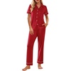 image:imageEkouaer Womens Pajama Sets 2 Piece Button Down Short Sleeve Pjs Set Soft Lounge Set with Long Pants SXXLRed