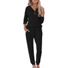 image:imageEkouaer Womens Pajama Sets Long Sleeve Lounge Set 2 Piece Pj Sets for Women Henley Neck Casual Sleepwear Loungewear SXXLBlack