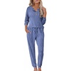image:imageEkouaer Womens Pajama Sets Long Sleeve Lounge Set 2 Piece Pj Sets for Women Henley Neck Casual Sleepwear Loungewear SXXLNavy Blue