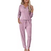 image:imageEkouaer Womens Pajama Sets Long Sleeve Lounge Set 2 Piece Pj Sets for Women Henley Neck Casual Sleepwear Loungewear SXXLPurple
