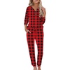 image:imageEkouaer Womens Pajama Sets Long Sleeve Lounge Set 2 Piece Pj Sets for Women Henley Neck Casual Sleepwear Loungewear SXXLRed and Black Plaid