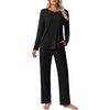 image:imageEkouaer Womens Pajama Sets Pleated Tops with Long Pants Lounge Set Long Sleeve Fall Sleepwear Ladies Pjs SXXLBlack