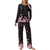 image:imageEkouaer Womens Pajama Sets Pleated Tops with Long Pants Lounge Set Long Sleeve Fall Sleepwear Ladies Pjs SXXLBlack Floral