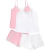 image:imageEkouaer Womens Pajama Sets Soft Cami Shorts Set 4 Piece Lingerie Sleepwear V Neck Pj Lace NightwearWhite  Pink
