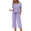 image:imageEkouaer Womens Pajama Sets Soft Cotton Pj Short Sleeve Top with Capri Pants Sleepwear 2 Piece Print LoungewearSXXLBlue and White Dot