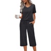image:imageEkouaer Womens Pajama Sets Soft Cotton Pj Short Sleeve Top with Capri Pants Sleepwear 2 Piece Print LoungewearSXXLDark Grey
