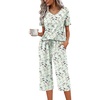 image:imageEkouaer Womens Pajama Sets Soft Cotton Pj Short Sleeve Top with Capri Pants Sleepwear 2 Piece Print LoungewearSXXLGreen Flowers