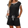 image:imageEkouaer Womens Pajamas Set 2 Piece Short Sleeves PJs O Neck Tops and Drawstring Waist Shorts Soft Lounge SetBlack