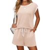 image:imageEkouaer Womens Pajamas Set 2 Piece Short Sleeves PJs O Neck Tops and Drawstring Waist Shorts Soft Lounge SetChampagne