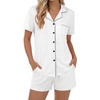 image:imageEkouaer Womens Pajamas Set Button Down Pjs Lounge Sets Short Sleeve Sleepwear Soft Loungewear NigthwearWhite