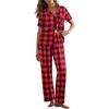 image:imageEkouaer Womens Pajamas Set Print PJs Soft Button Down Sleepwear Short Sleeve Lounge Set with PocketsBig Red Plaid