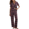image:imageEkouaer Womens Pajamas Set Print PJs Soft Button Down Sleepwear Short Sleeve Lounge Set with PocketsSmall Red Plaid
